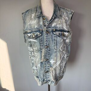 Ron Bass “LOVE > HATE” Graffiti Denim Vest – Size XL